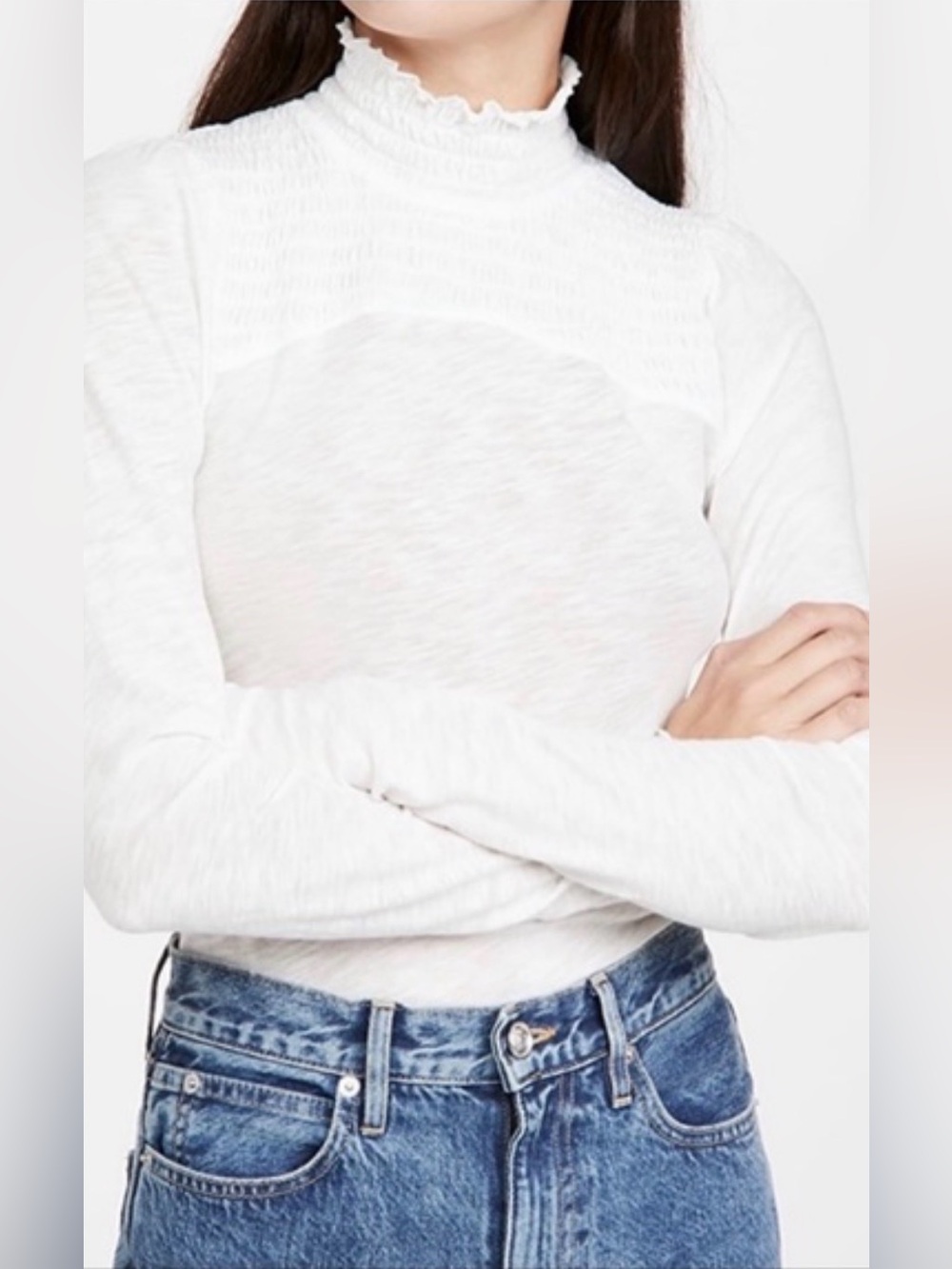 Free People We The Free Caroline Smocked Turtleneck Top Small